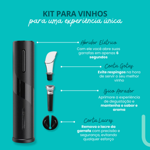 Kit Abridor De Vinhos Elétrico + Brinde Exclusivo